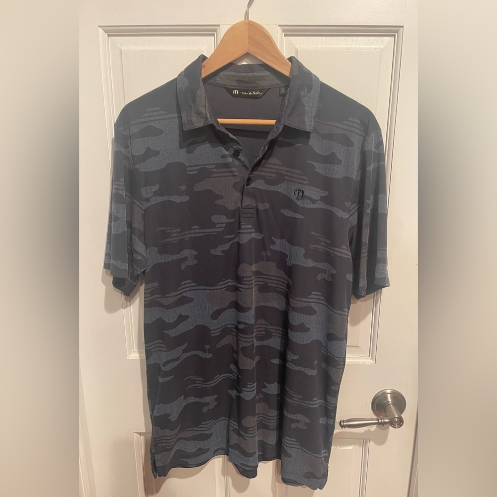 Travis Mathew Blue and Black Camo Polo Shirt